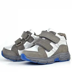 Rakerplus Hakiki Deri Gri Gümüş Cırtlı Kız Bebek Bot Ayakkabı