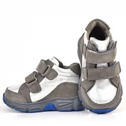 Rakerplus Hakiki Deri Gri Gümüş Cırtlı Kız Bebek Bot Ayakkabı