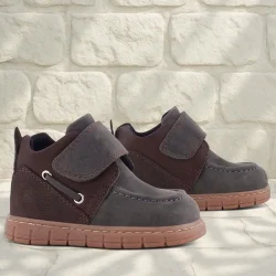 Rakerplus Hakiki Deri Gri Kahverengi Cırt Cırtlı Bebek Bot