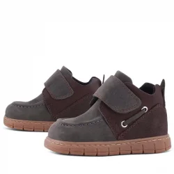 Rakerplus Hakiki Deri Gri Kahverengi Cırt Cırtlı Bebek Bot