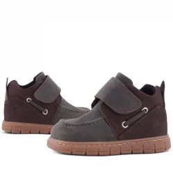 Rakerplus Hakiki Deri Gri Kahverengi Cırt Cırtlı Bebek Bot