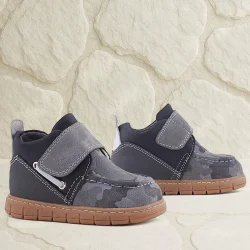 Rakerplus Hakiki Deri Gri Kamuflaj Desenli Cırt Cırtlı Bebek Bot