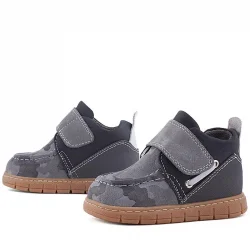 Rakerplus Hakiki Deri Gri Kamuflaj Desenli Cırt Cırtlı Bebek Bot