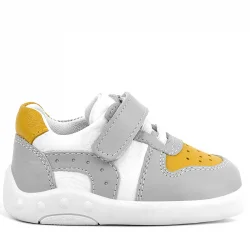 Rakerplus Hakiki Deri Gri Sarı Anatomik Bebek Spor Ayakkabı