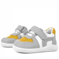 Rakerplus Hakiki Deri Gri Sarı Anatomik Bebek Spor Ayakkabı