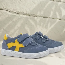 Rakerplus Hakiki Deri Gri Sarı Cırtlı Çocuk Spor Ayakkabı