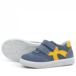 Rakerplus Hakiki Deri Gri Sarı Cırtlı Çocuk Spor Ayakkabı