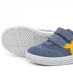 Rakerplus Hakiki Deri Gri Sarı Cırtlı Çocuk Spor Ayakkabı