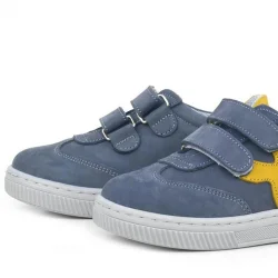 Rakerplus Hakiki Deri Gri Sarı Cırtlı Çocuk Spor Ayakkabı