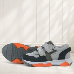 Rakerplus Hakiki Deri Gri Siyah Çocuk Sneakers Spor Ayakkabı