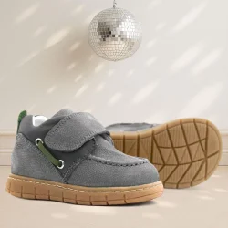 Rakerplus Hakiki Deri Gri Yeşil Cırt Cırtlı Bebek Bot