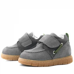 Rakerplus Hakiki Deri Gri Yeşil Cırt Cırtlı Bebek Bot