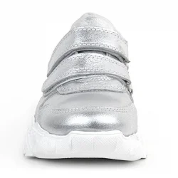 Rakerplus Hakiki Deri Gümüş Beyaz Tabanlı Kız Çocuk Sneakers Ayakkabı