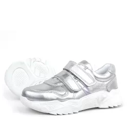 Rakerplus Hakiki Deri Gümüş Beyaz Tabanlı Kız Çocuk Sneakers Ayakkabı