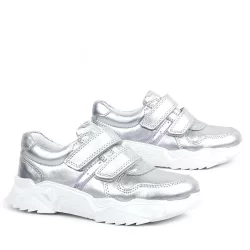 Rakerplus Hakiki Deri Gümüş Beyaz Tabanlı Kız Çocuk Sneakers Ayakkabı