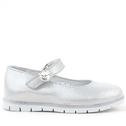 Rakerplus Hakiki Deri Gümüş Cırt Cırtlı Taş Detaylı Kız Çocuk Babet