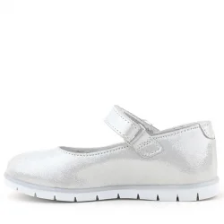 Rakerplus Hakiki Deri Gümüş Cırt Cırtlı Taş Detaylı Kız Çocuk Babet