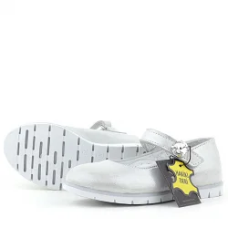 Rakerplus Hakiki Deri Gümüş Cırt Cırtlı Taş Detaylı Kız Çocuk Babet