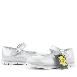 Rakerplus Hakiki Deri Gümüş Cırt Cırtlı Taş Detaylı Kız Çocuk Babet