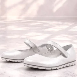 Rakerplus Hakiki Deri Gümüş Cırtlı Kız Çocuk Babet