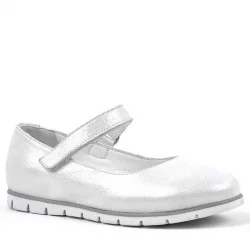 Rakerplus Hakiki Deri Gümüş Cırtlı Kız Çocuk Babet