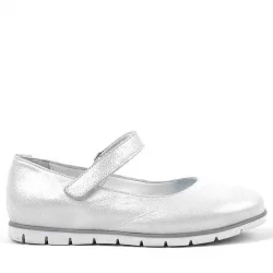 Rakerplus Hakiki Deri Gümüş Cırtlı Kız Çocuk Babet