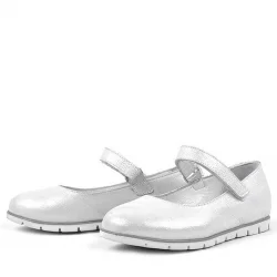 Rakerplus Hakiki Deri Gümüş Cırtlı Kız Çocuk Babet