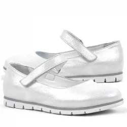 Rakerplus Hakiki Deri Gümüş Cırtlı Kız Çocuk Babet