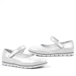 Rakerplus Hakiki Deri Gümüş Cırtlı Kız Çocuk Babet