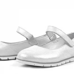 Rakerplus Hakiki Deri Gümüş Cırtlı Kız Çocuk Babet