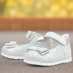 Rakerplus Hakiki Deri Gümüş Desenli Kız Bebek Babet Ayakkabı