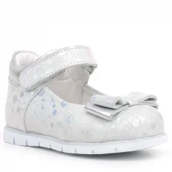 Rakerplus Hakiki Deri Gümüş Desenli Kız Bebek Babet Ayakkabı