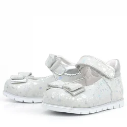 Rakerplus Hakiki Deri Gümüş Desenli Kız Bebek Babet Ayakkabı