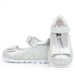 Rakerplus Hakiki Deri Gümüş Desenli Kız Bebek Babet Ayakkabı