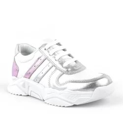 Rakerplus Hakiki Deri Gümüş Pembe Kalın Tabanlı Kız Çocuk Sneakers Ayakkabı