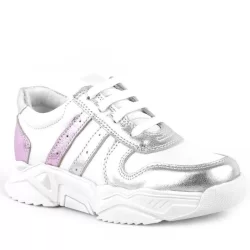 Rakerplus Hakiki Deri Gümüş Pembe Kalın Tabanlı Kız Çocuk Sneakers Ayakkabı