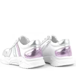 Rakerplus Hakiki Deri Gümüş Pembe Kalın Tabanlı Kız Çocuk Sneakers Ayakkabı