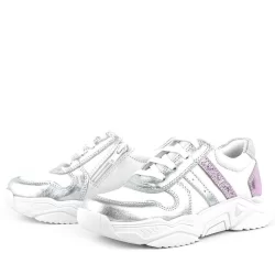 Rakerplus Hakiki Deri Gümüş Pembe Kalın Tabanlı Kız Çocuk Sneakers Ayakkabı