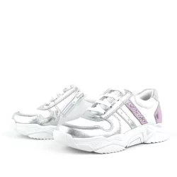 Rakerplus Hakiki Deri Gümüş Pembe Kalın Tabanlı Kız Çocuk Sneakers Ayakkabı