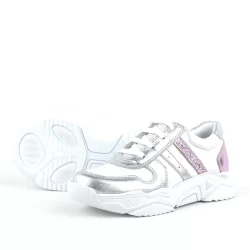 Rakerplus Hakiki Deri Gümüş Pembe Kalın Tabanlı Kız Çocuk Sneakers Ayakkabı