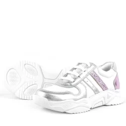 Rakerplus Hakiki Deri Gümüş Pembe Kalın Tabanlı Kız Çocuk Sneakers Ayakkabı