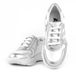 Rakerplus Hakiki Deri Gümüş Pembe Kalın Tabanlı Kız Çocuk Sneakers Ayakkabı