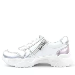 Rakerplus Hakiki Deri Gümüş Pembe Parlak Taşlı Kız Çocuk Sneakers Ayakkabı