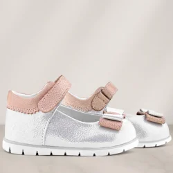Rakerplus Hakiki Deri Gümüş Pudra Kız Bebek Babet Ayakkabı