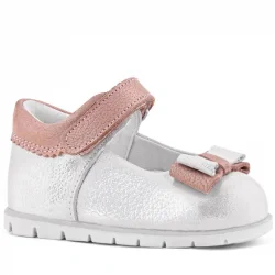 Rakerplus Hakiki Deri Gümüş Pudra Kız Bebek Babet Ayakkabı