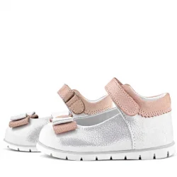 Rakerplus Hakiki Deri Gümüş Pudra Kız Bebek Babet Ayakkabı