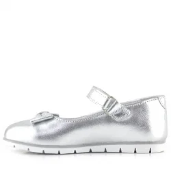 Rakerplus Hakiki Deri Gümüş Taşlı Cırtlı Kız Çocuk Babet