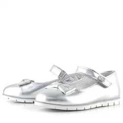 Rakerplus Hakiki Deri Gümüş Taşlı Cırtlı Kız Çocuk Babet