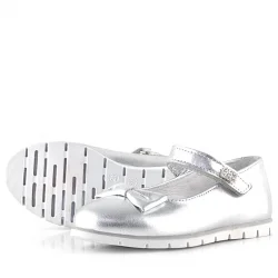 Rakerplus Hakiki Deri Gümüş Taşlı Cırtlı Kız Çocuk Babet