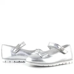 Rakerplus Hakiki Deri Gümüş Taşlı Cırtlı Kız Çocuk Babet